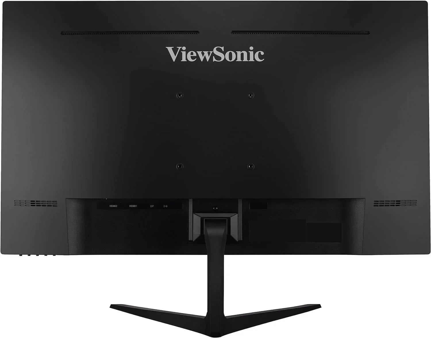 Rear view of black ViewSonic gaming monitor with HDMI and DisplayPort inputs on a wide stand