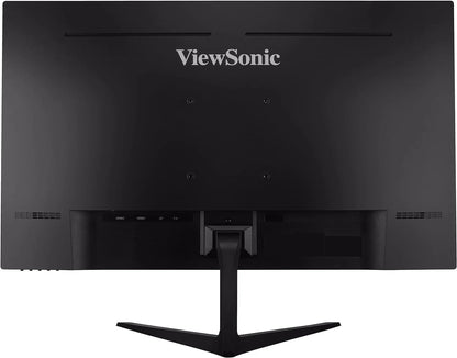 Rear view of black ViewSonic gaming monitor with HDMI and DisplayPort inputs on a wide stand