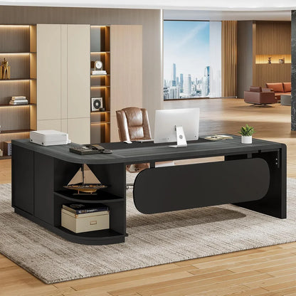 80 Inches Executive Desk, L-Shaped Office Desk with 55 Inches Cabine