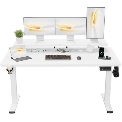 47" Wide Home Office Electric Height Adjustable Standing Desk Lifting Range 28~46" Computer Desk with Monitor Stand,White