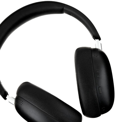Black over-ear wireless gaming headset with padded ear cups and controls on the side