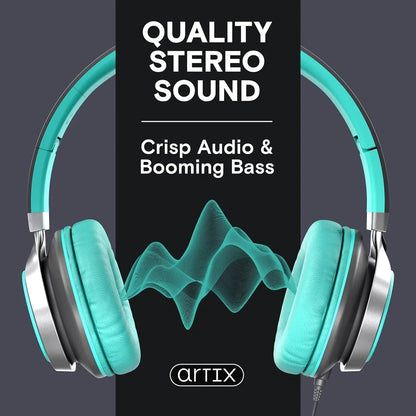 CL750 Wired Headphones with Microphone, On-Ear Head Phones with Mic, Turquoise