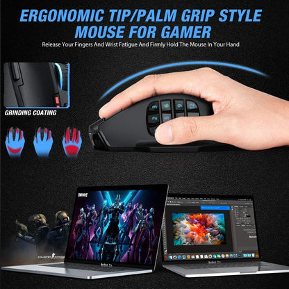 Venus Pro RGB Wireless MMO Gaming Mouse, 16,000 DPI Optical Sensor, 2.4 Ghz Transmission Technology, Ergonomic Design, 16M Chroma RGB Lighting, 16 Programmable Buttons, up to 70 Hours
