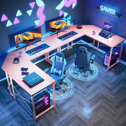 Computer Desk L Shaped, 51 Inch Reversible L Shaped Desk, Gaming Desk, Home Office Desk, Pink