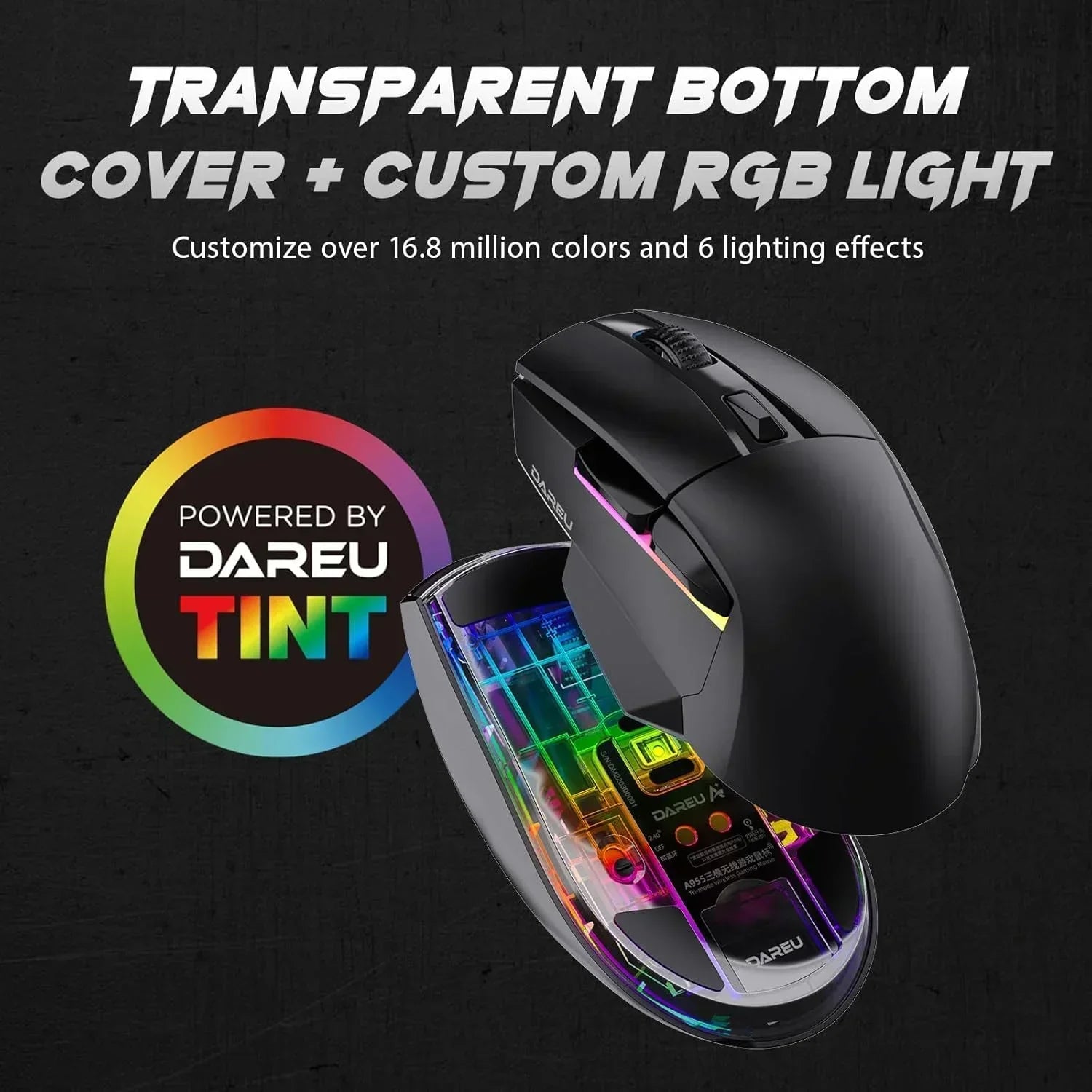 A955 Lightweight Wireless Gaming Mouse with RGB Charging Dock: Tri-Mode 2.4G/USB-C/BT Mouse up to 12K DPI Optical Sensor -KBS II Buttons Fully Programmable- 120 Hr Battery