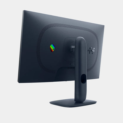 Rear view of sleek black Alienware gaming monitor with rounded perforated vents and adjustable stand