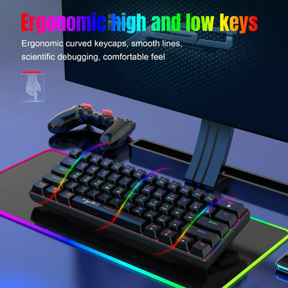 RGB gaming keyboard with ergonomic high and low keycaps on a desk setup, Byte Style gear