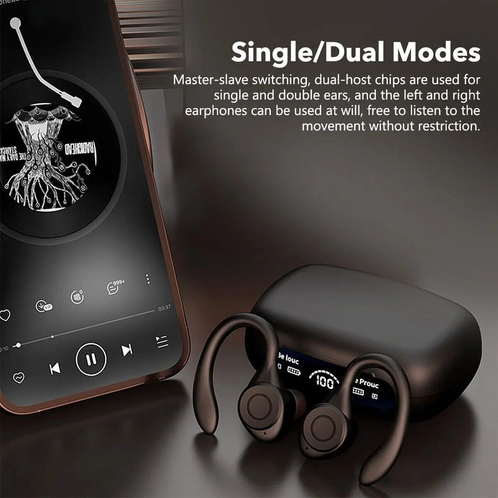 Wireless Earbuds Bluetooth 5.3 TWS Headphones LED Diaplay Hi-Fi Sweatproof Noise Canceling Earhooks Earphone with Charging Case