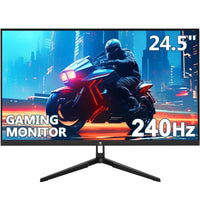 24.5-inch 240Hz gaming monitor displaying futuristic motorcycle rider in neon cityscape