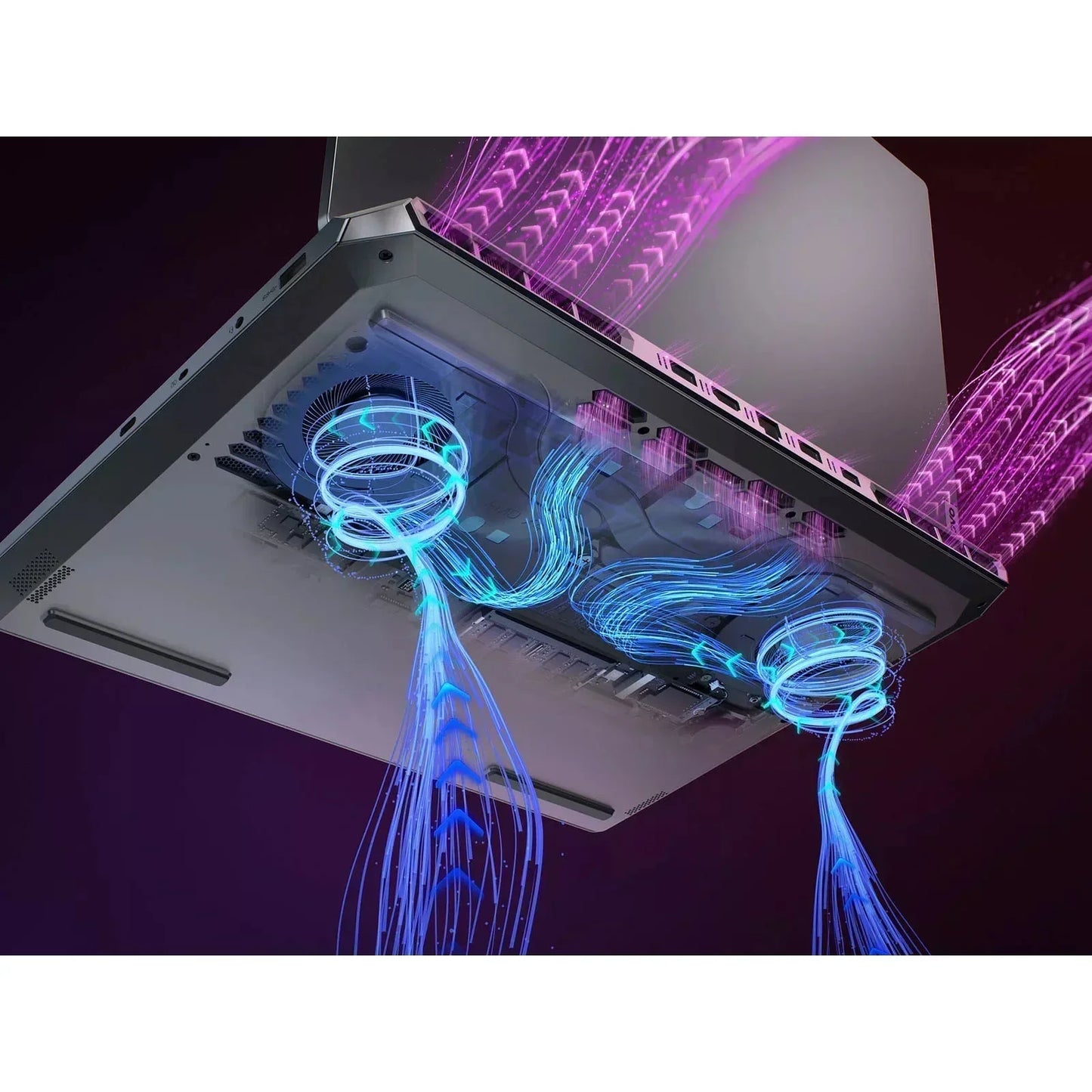 Gaming laptop with advanced cooling system airflow visualization