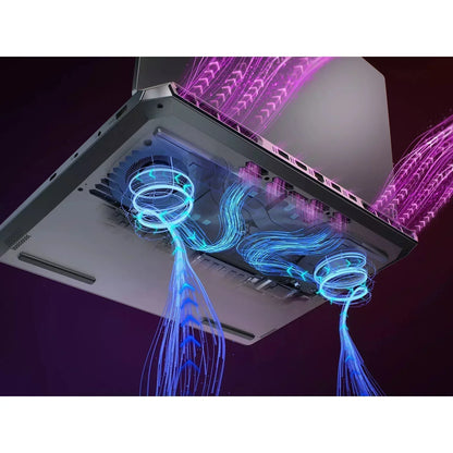 Gaming laptop with advanced cooling system airflow visualization