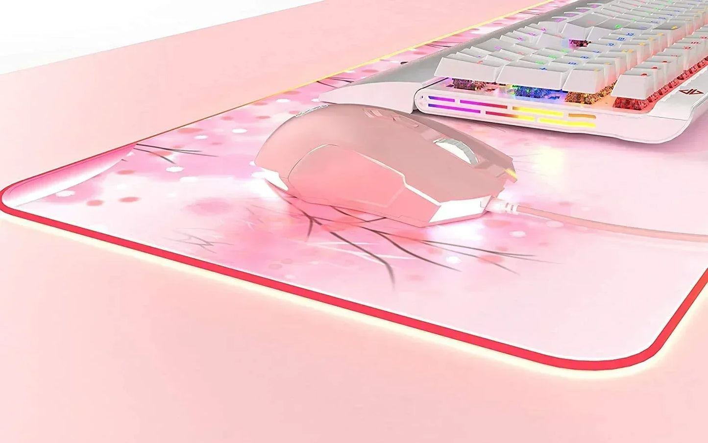 AJ52 RGB Wired Gaming Mouse, 7 Programmable Buttons, Computer Mice with RGB Lighting, 200-4800 DPI Adjustable, for Pc/Laptop (Pink)