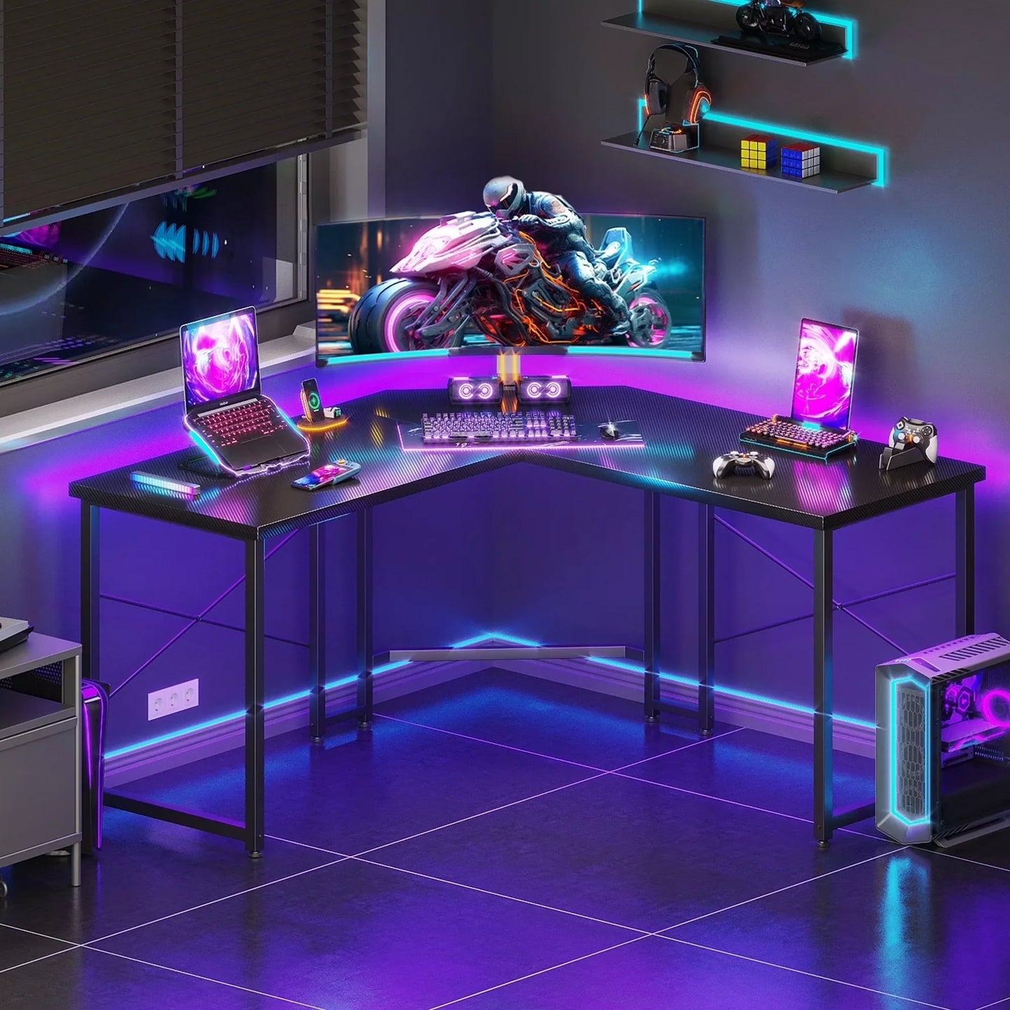 Computer Desk L Shaped, 51 Inch Reversible L Shaped Desk, Gaming Desk, Home Office Desk, Pink