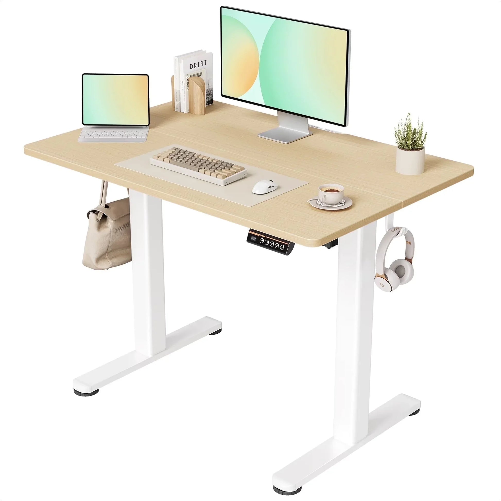 48" Electric Standing Desk - Adjustable Height Stand up Home Office Desk, Sit to Stand Desk with Splice Board, Rustic Brown Computer Table for Corner Small Space