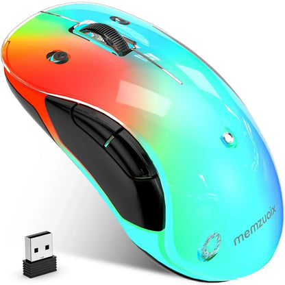 Wireless gaming mouse with RGB gradient colors and USB receiver