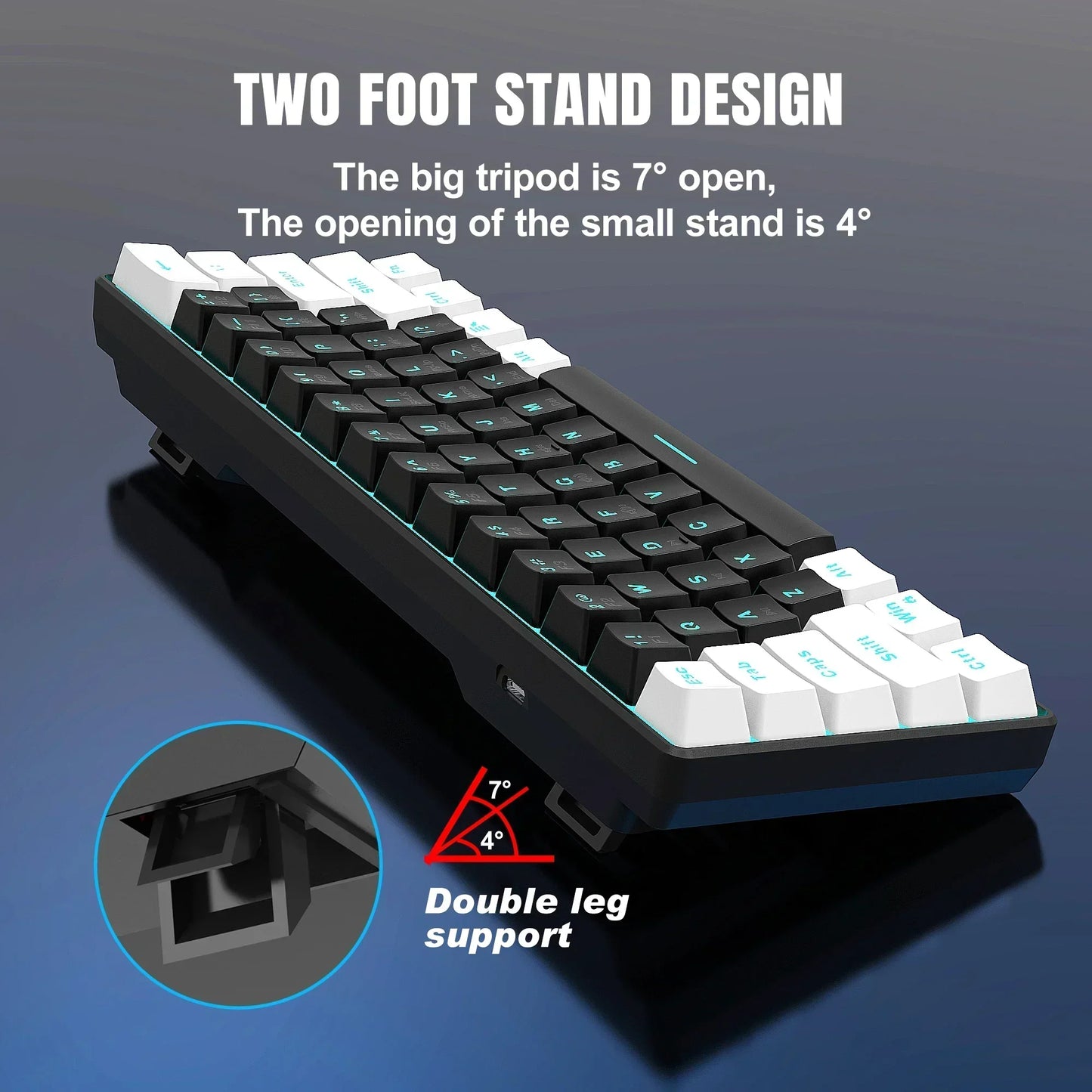 Black mechanical gaming keyboard with two foot stand design and double leg support, Byte Style