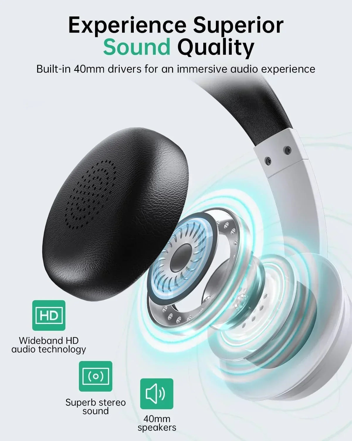 2.4Ghz Wireless Headset with Microphone for Work with AI Noise Cancelling & Mic Mute, Bluetooth V5.3 Headphones with Microphone for Computer, Mac, Laptop, Phone, Zoom, Call Center - White