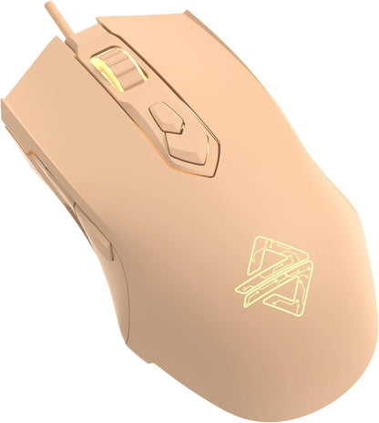 AJ52 RGB Wired Gaming Mouse, 7 Programmable Buttons, Computer Mice with RGB Lighting, 200-4800 DPI Adjustable, for Pc/Laptop (Pink)