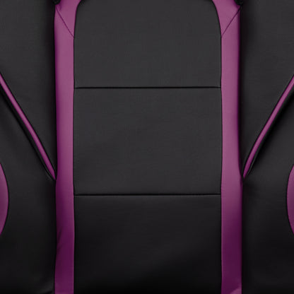 Black and purple gaming chair with sleek design and ergonomic stitching