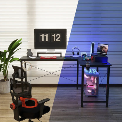 L-Shaped Gaming Desk with RGB Light and Removable Storage Stands, Black