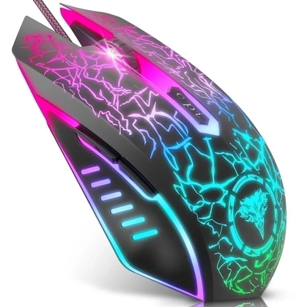 Gaming Mouse Wired, Ergonomic Gamer Laptop PC Optical Computer Mice with RGB Backlit, 4 Adjustable DPI up to 3600, 6 Programmable Buttons for Windows 7/8/10/XP Vista Linux -Black