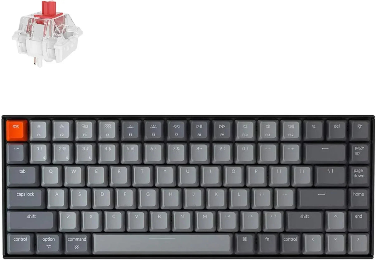 Compact mechanical gaming keyboard with gray keycaps, orange escape key, and red switch, Byte Style