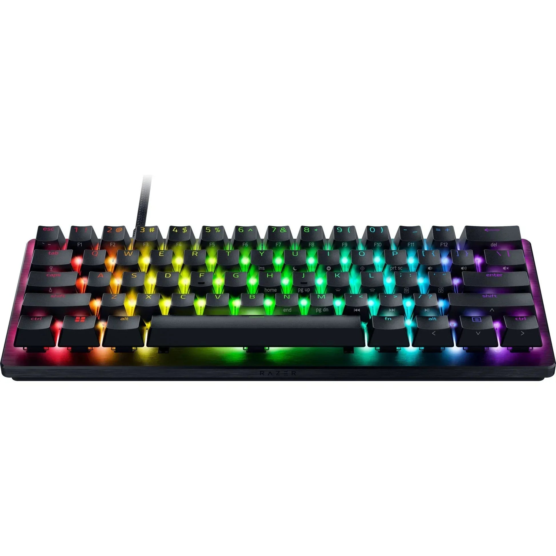 RGB backlit mechanical gaming keyboard with black keys on a white background