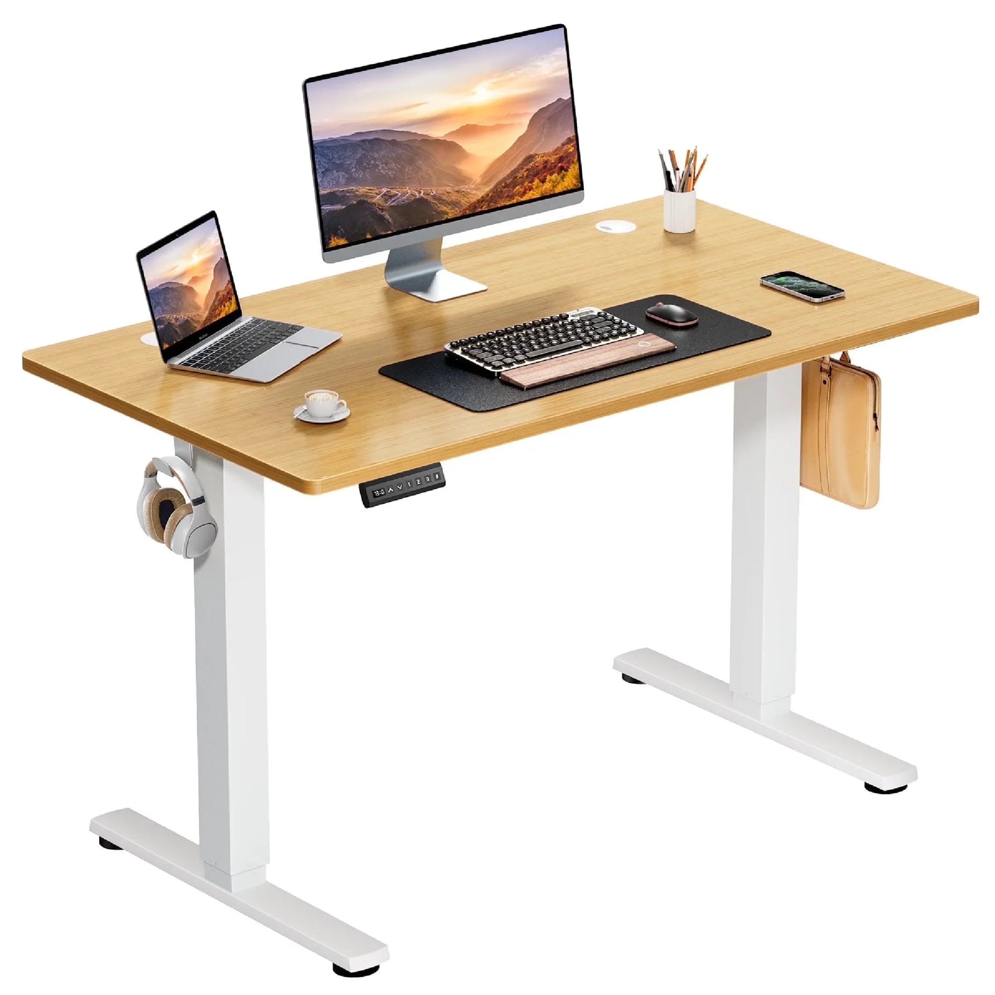40X24 Inch Electric Standing Desk, Ergonomic Rising Modern Lift Motorized Gaming Desktop Workstation for Work Home Office, Height Adjustable, White