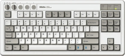 Retro gaming mechanical keyboard with gray and white keycaps and classic design