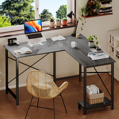 49 Inch L Shaped Desk - Computer Desk Corner Desks Gaming Desk PC Table with CPU Stand for Home Office Dorm Sturdy Writing Workstation, Gray