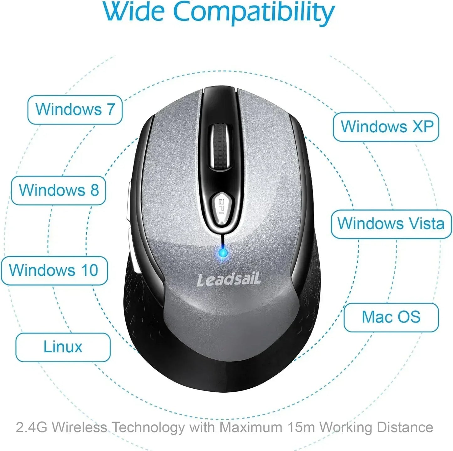 Wireless Mouse for Laptop, 2.4G Portable Slim Cordless Computer Mouse Less Noise, 6 Buttons, for Windows 10/8/7/Mac/Macbook Pro/Air/Hp/Dell/Lenovo/Acer
