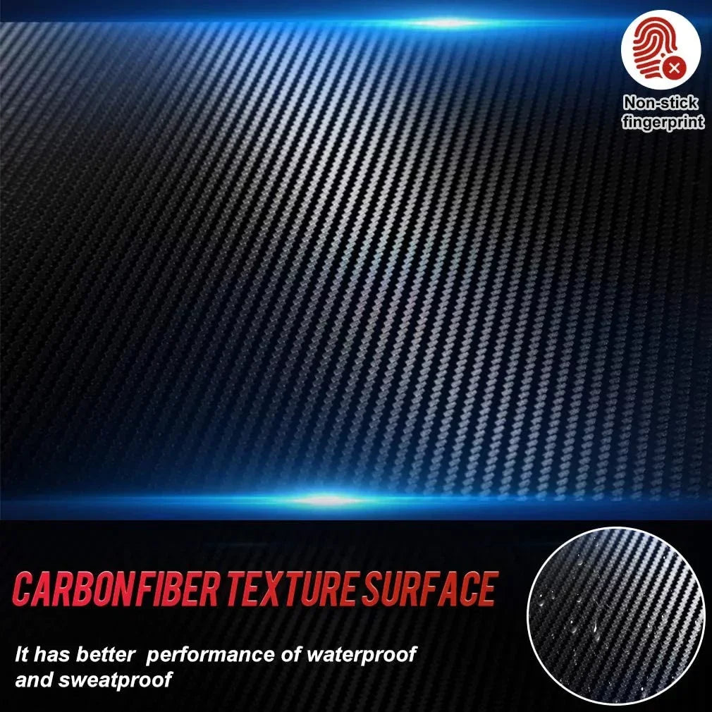 Close-up of black carbon fiber texture surface with waterproof and sweatproof features