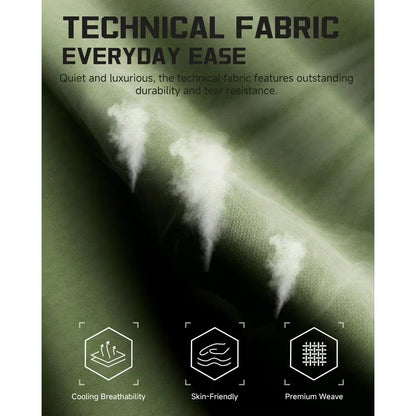 Technical fabric with cooling breathability, skin-friendly texture, and premium weave for everyday ease