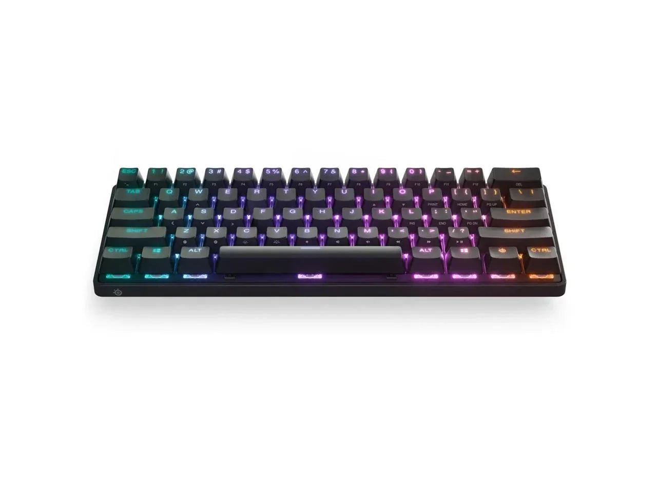 RGB mechanical gaming keyboard with colorful backlighting on white background, Byte Style gear