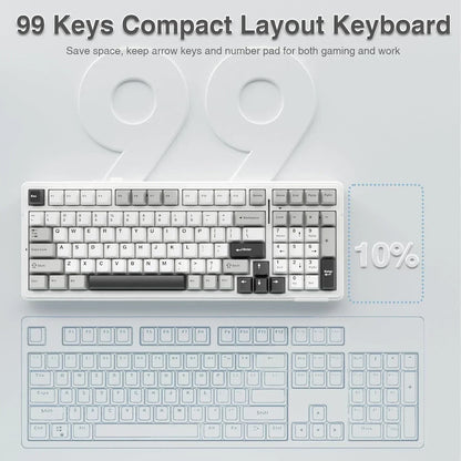 99-keys compact layout gaming keyboard in white and gray saves 10% space, shown at Byte Style.