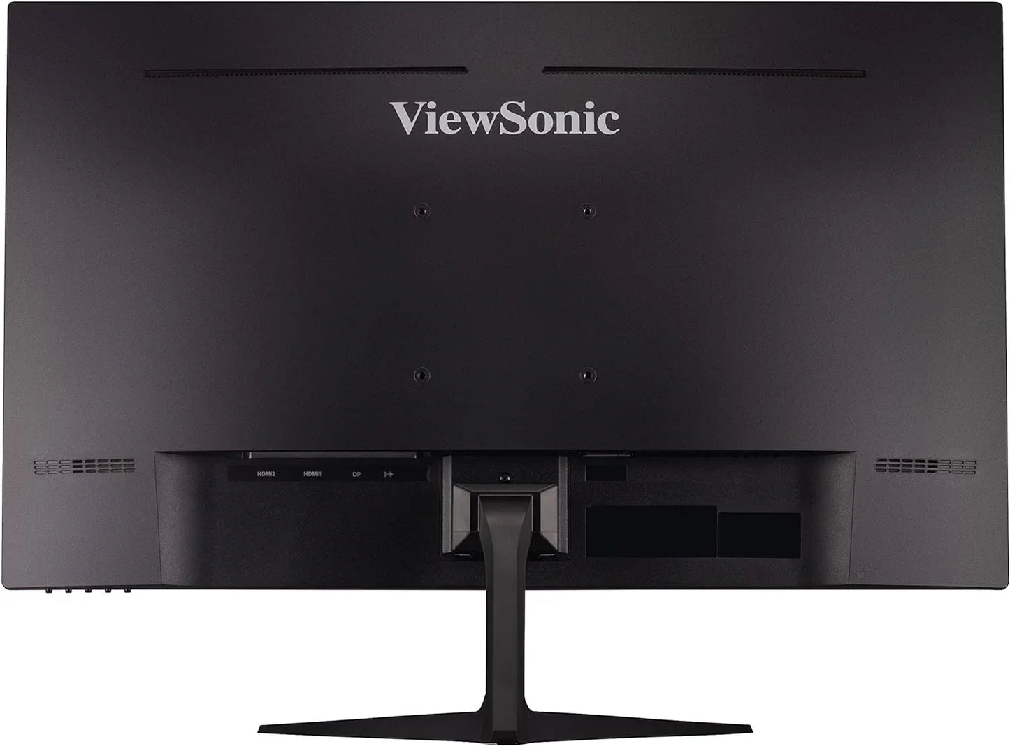 Rear view of black ViewSonic gaming monitor with HDMI and DisplayPort inputs on adjustable stand