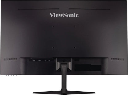 Rear view of black ViewSonic gaming monitor with HDMI and DisplayPort inputs on adjustable stand