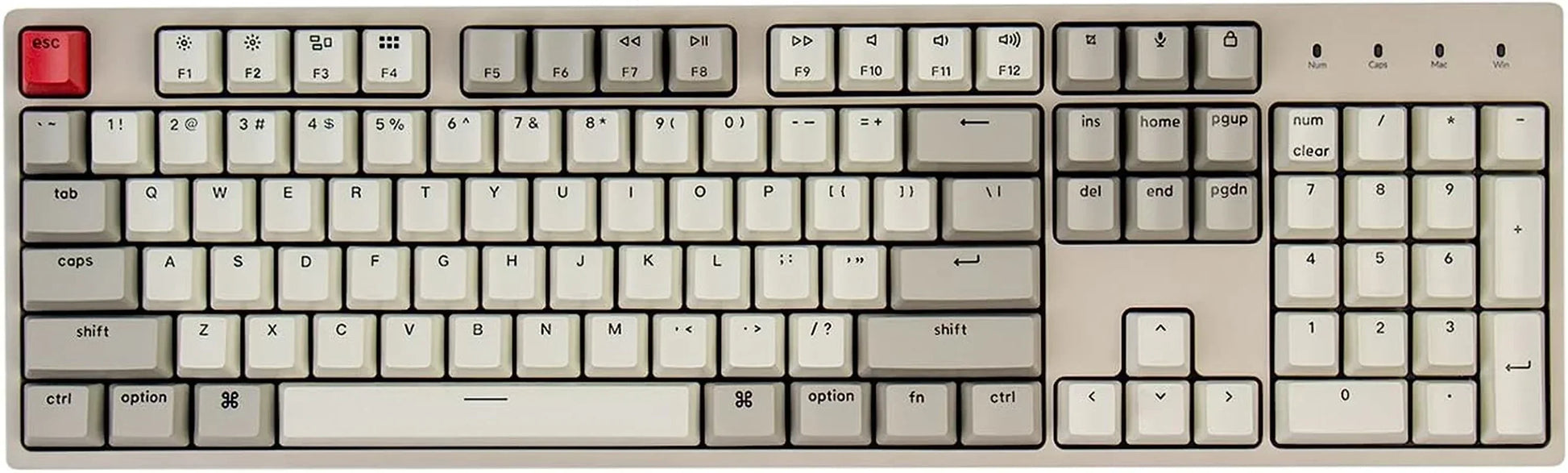 Retro beige mechanical gaming keyboard with red escape key, full layout, Byte Style gear