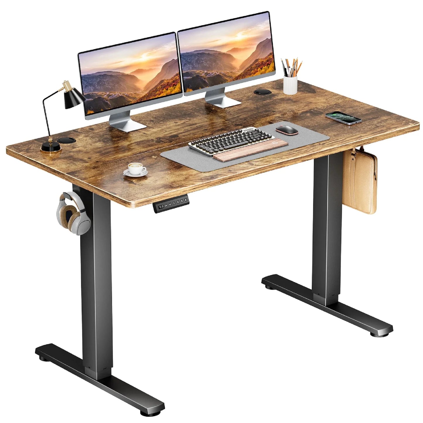 40X24 Inch Electric Standing Desk, Ergonomic Rising Modern Lift Motorized Gaming Desktop Workstation for Work Home Office, Height Adjustable, White