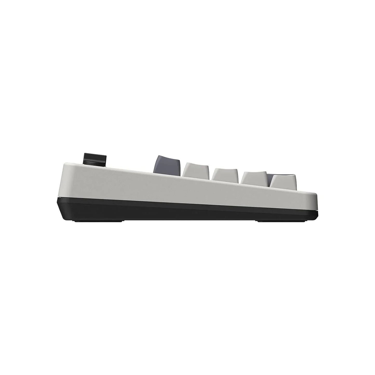 Side view of a compact mechanical gaming keyboard with a white and black case