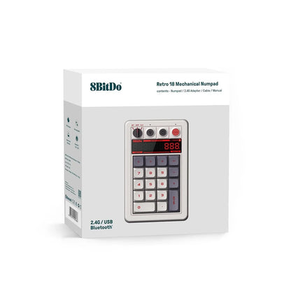 8BitDo Retro 18 mechanical numpad box with wireless and Bluetooth support packaging