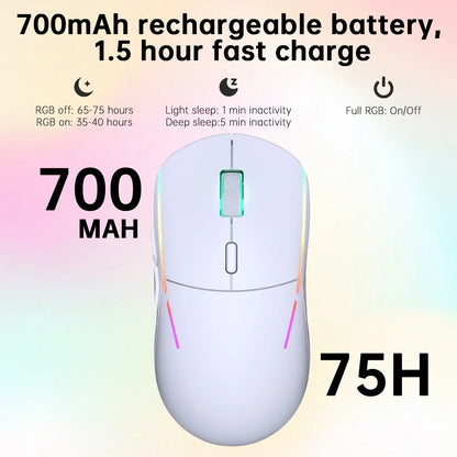 Wireless Gaming Mouse,24000Dpi Adjustable,6 Programmable Buttons,75H Battery,3 Mode 2.4Ghz/Bluetooth 5.3/USB-C Wired, Rechargeable Gaming Mice for Pc,Mac,Computer,Laptop,Tablet-White