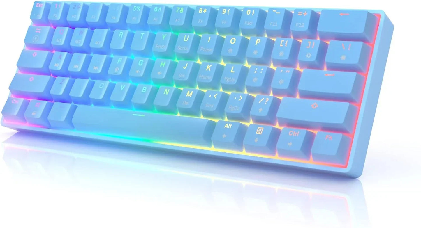 Blue RGB mechanical gaming keyboard with rainbow backlighting, Byte Style retro 8-bit design