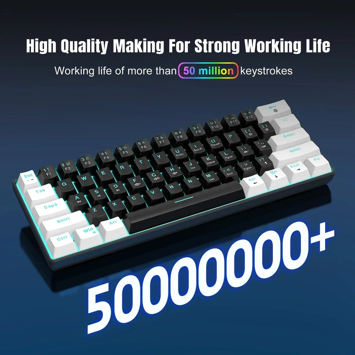 Durable retro 8-bit style gaming keyboard with over 50 million keystroke lifespan