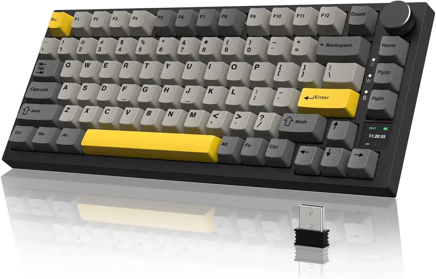 AK820 Mechanical Keyboard with CNC Knob Control,82Keys Gasket Mount Wired Gaming Keyboard,75% ANSI Layout,5 Sound Absorbing Foam,Hot-Swappable,White Backlit,For PC,MAC (White&Purple)