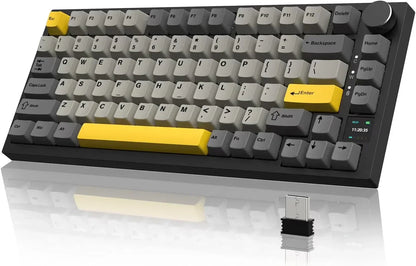 AK820 Mechanical Keyboard with CNC Knob Control,82Keys Gasket Mount Wired Gaming Keyboard,75% ANSI Layout,5 Sound Absorbing Foam,Hot-Swappable,White Backlit,For PC,MAC (White&Purple)