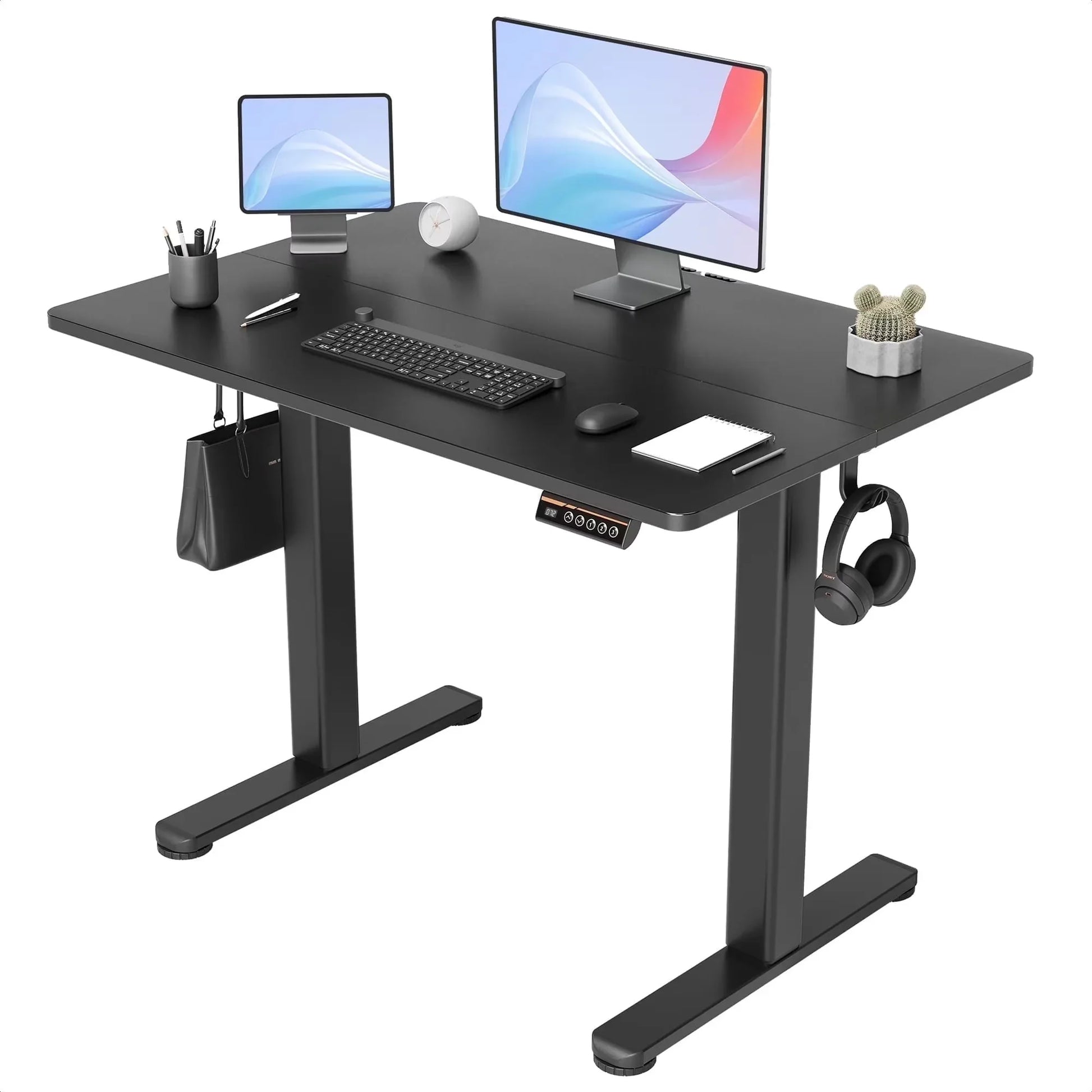 48" Electric Standing Desk - Adjustable Height Stand up Home Office Desk, Sit to Stand Desk with Splice Board, Rustic Brown Computer Table for Corner Small Space