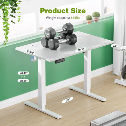 40X24 Inch Electric Standing Desk, Ergonomic Rising Modern Lift Motorized Gaming Desktop Workstation for Work Home Office, Height Adjustable, White
