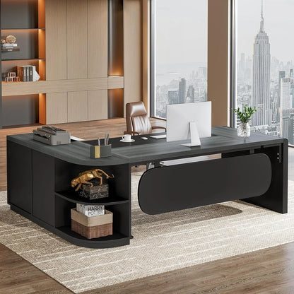 80 Inches Executive Desk, L-Shaped Office Desk with 55 Inches Cabine