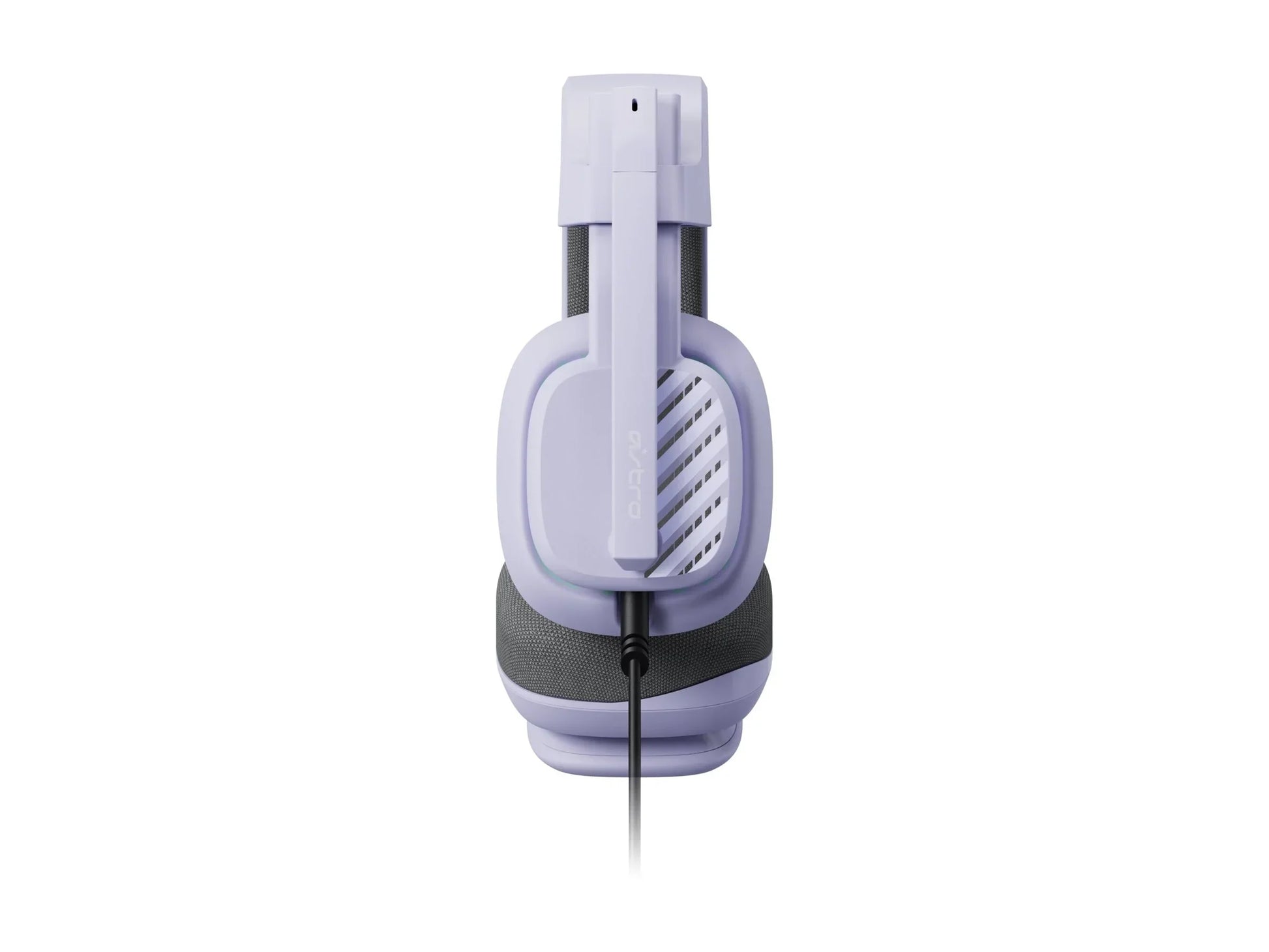 Purple wired gaming headset with adjustable microphone and cushioned ear cups, front view